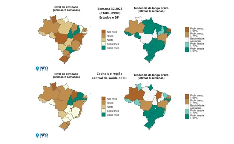 Mapa mostra aumento de Srag no Nordeste e Amazonas